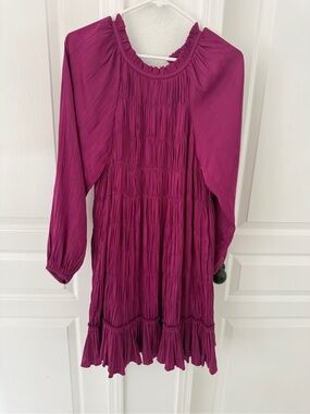 Anthropologie Mauve-Purple Ruffled Smocked Dress